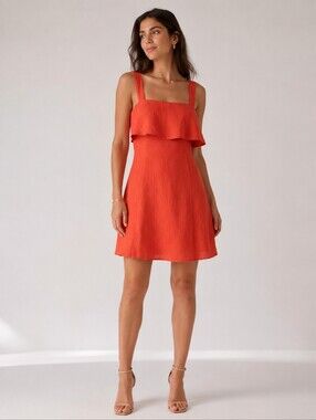 Theory Coral Linen Blend Ruffle Overlay Mini Dress Size 0